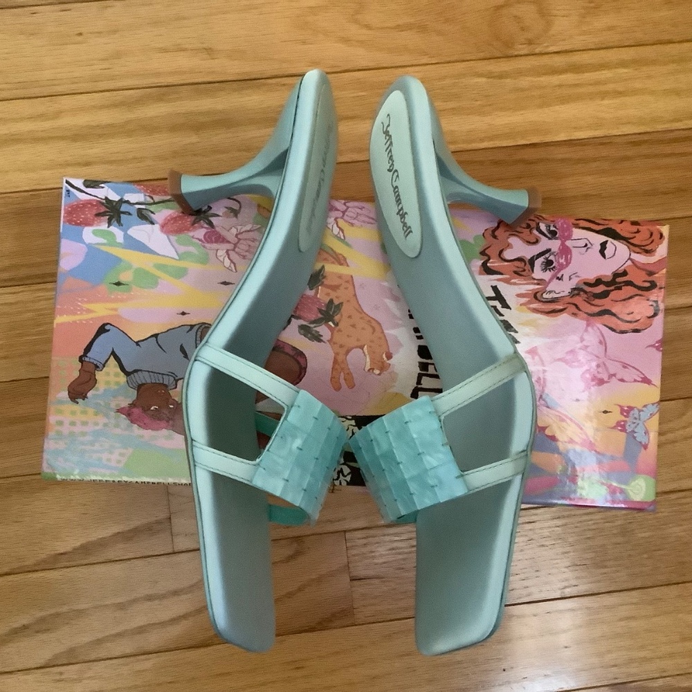 Jeffrey Campbell Abalone Slide Sandal Mint Satin SZ 10 - Picture 5 of 15